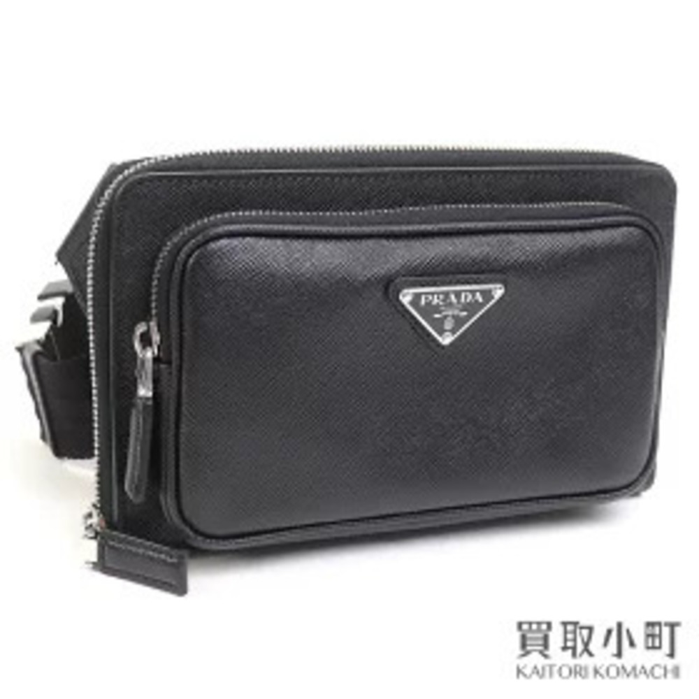 Prada Saffiano Leather Belt Bag Triangle Black Waist Crossbody Bum